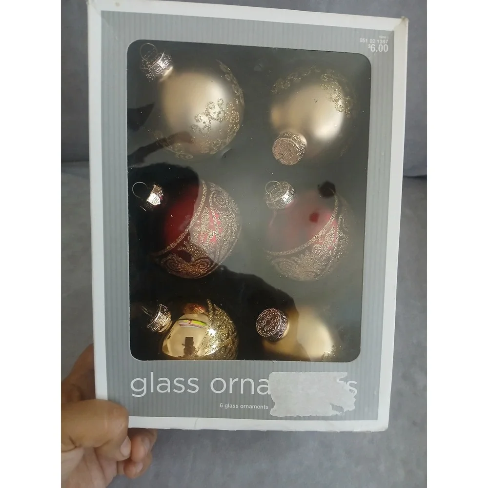 Target 6 Piece Glass Christmas Ornaments Set Red Gold Glitter Scroll Filigree